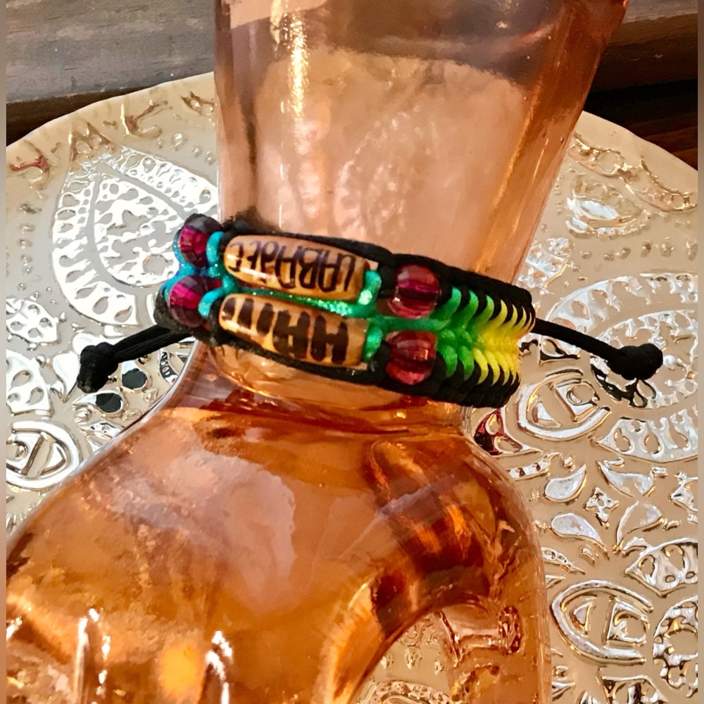 Handmade Souvenir Beaded Cord Haiti Bracelet Adjustable Painted Beads